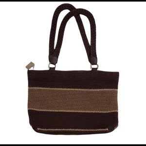 Lina Brown and Tan Striped Crochet Braided Handle Purse